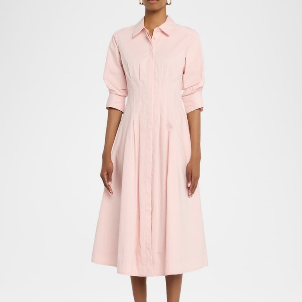 Big Sale! SIMKHAI Jazz Poplin Pintuck Midi Shirtdress - Picture 3 of 9